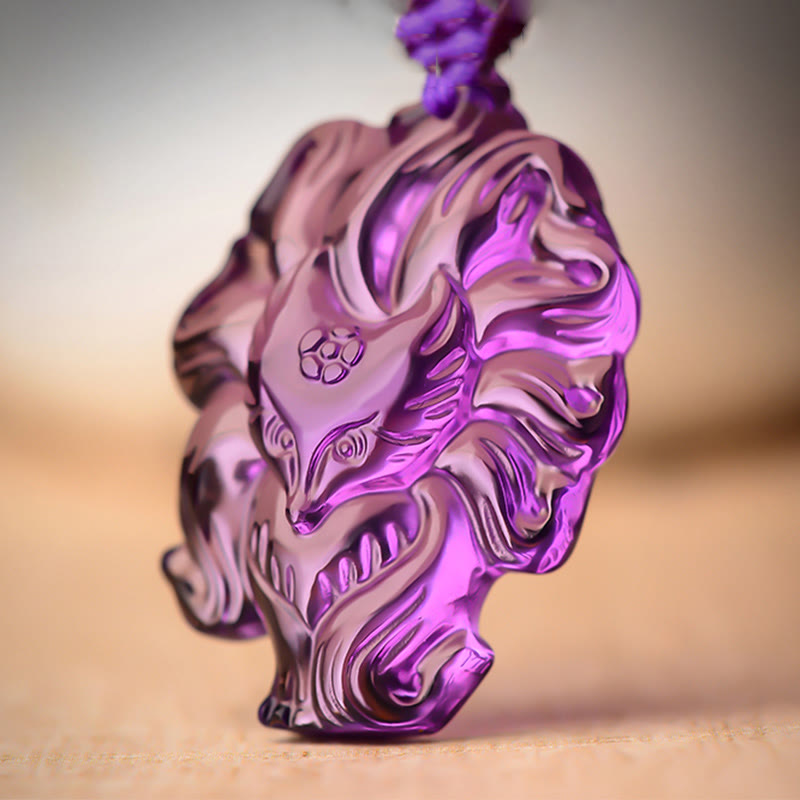 Anhänger Kette Amethyst Neunschweif-Fuchs Glück lila Kristall