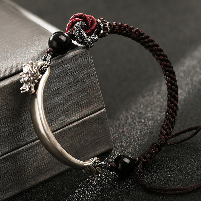 Armband 925 Silber Drachen mit schwarzem Obsidian Stein elegant