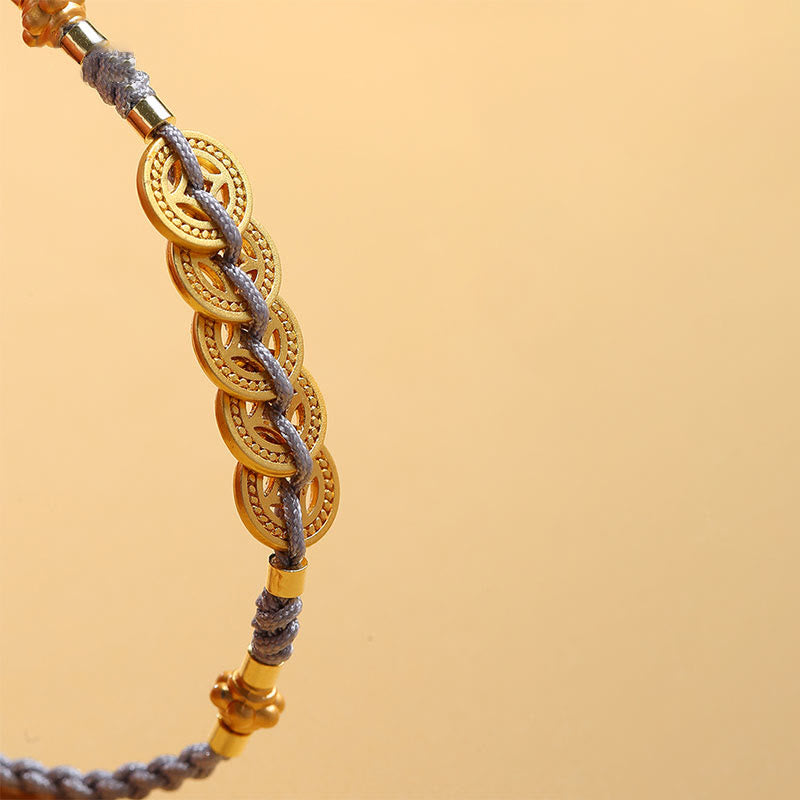 Armband Kupfer Perle – Glück mit goldenem Dekor und Schnur