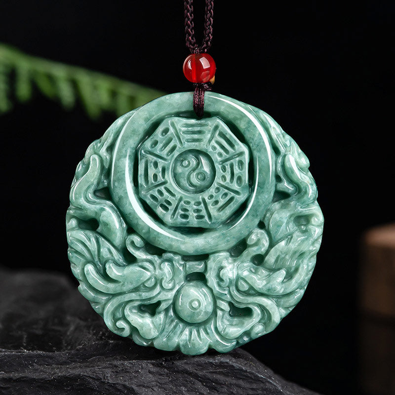 Kette Jade Drachen Yin Yang – Harmonie & Stärke – Echter Naturstein – Jade Kette Drachen Yin Yang Anhänger grüner Naturstein Harmonie Stärke