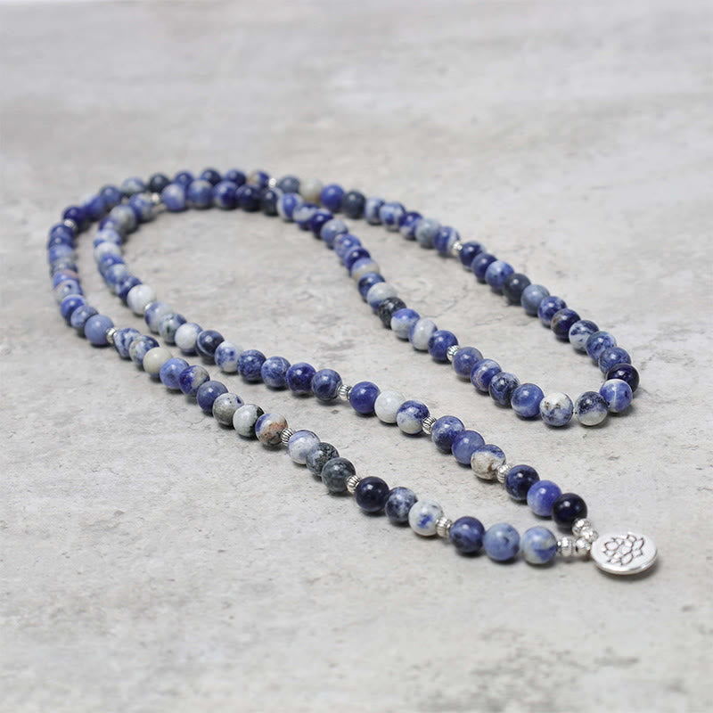 Sodalith Armband Lotus – Frieden Naturstein blau weiß elastisch Perlen