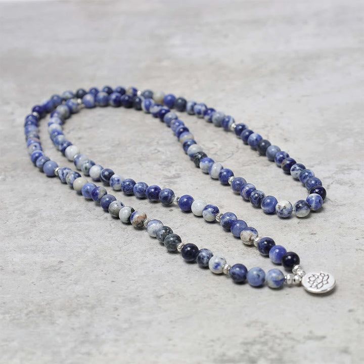 Sodalith Armband Lotus – Frieden Naturstein blau weiß elastisch Perlen