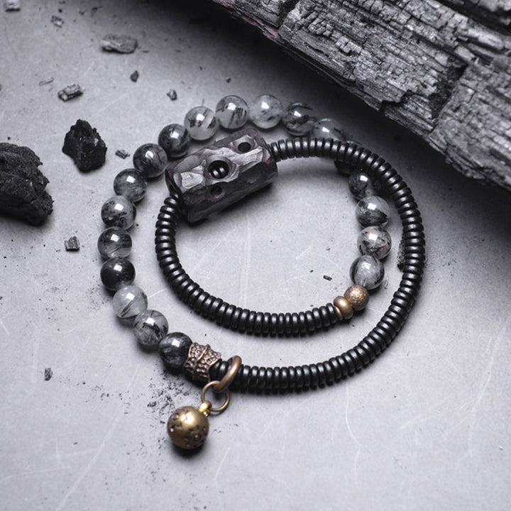 Armband Kupfer Ebenholz Paar Energie schwarze Perlen Naturstein