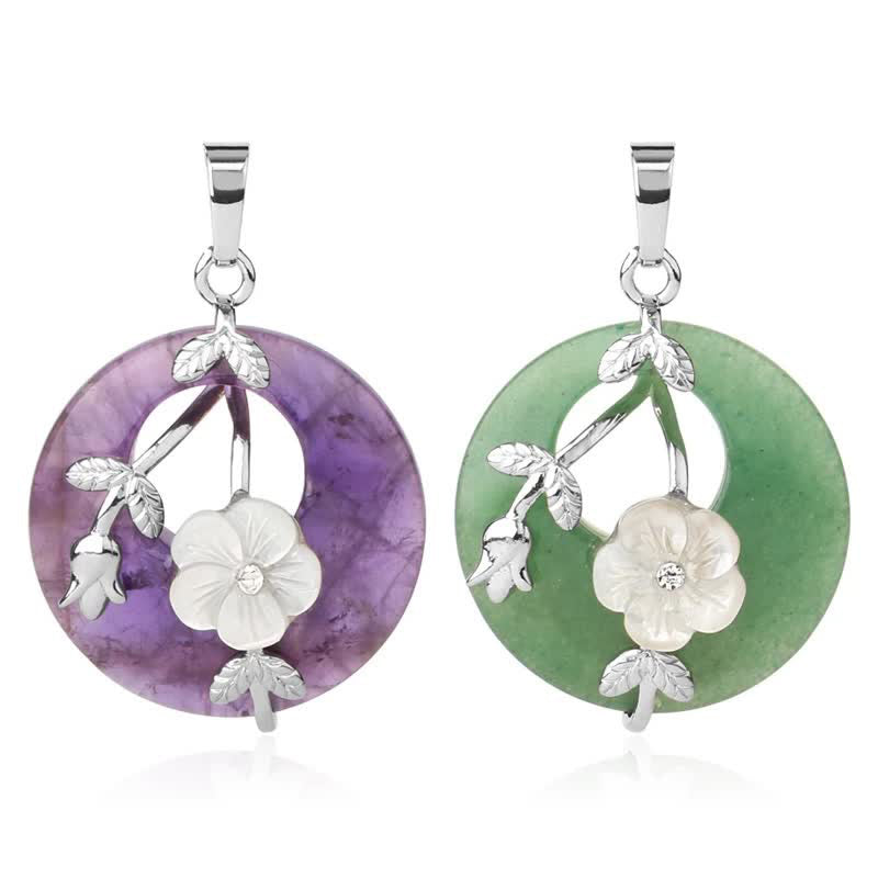 Kette Amethyst Grünaventurin Blume – Heilung & Harmonie – Echter Naturstein – Amethyst Grünaventurin Blumen Anhänger Kette Heilstein Schmuck Silber
