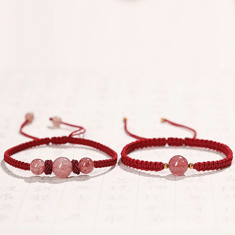Rotes Armband Erdbeerquarz Kristall – Liebe elastisch geknüpft Paar