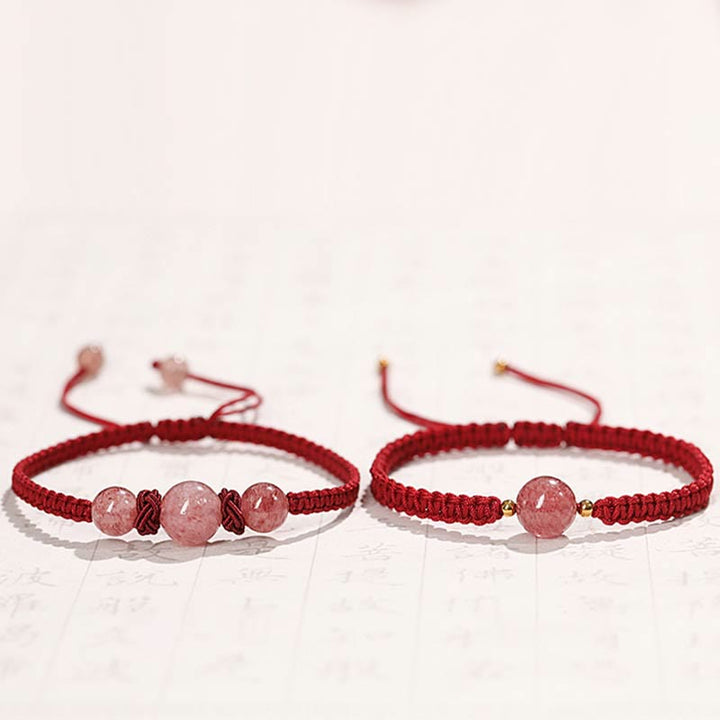 Rotes Armband Erdbeerquarz Kristall – Liebe elastisch geknüpft Paar