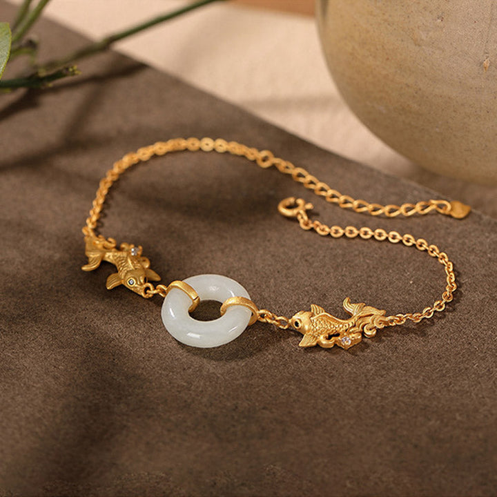 Armband Weiße Jade Koi Fisch Gold Kette Wohlstand Elegant