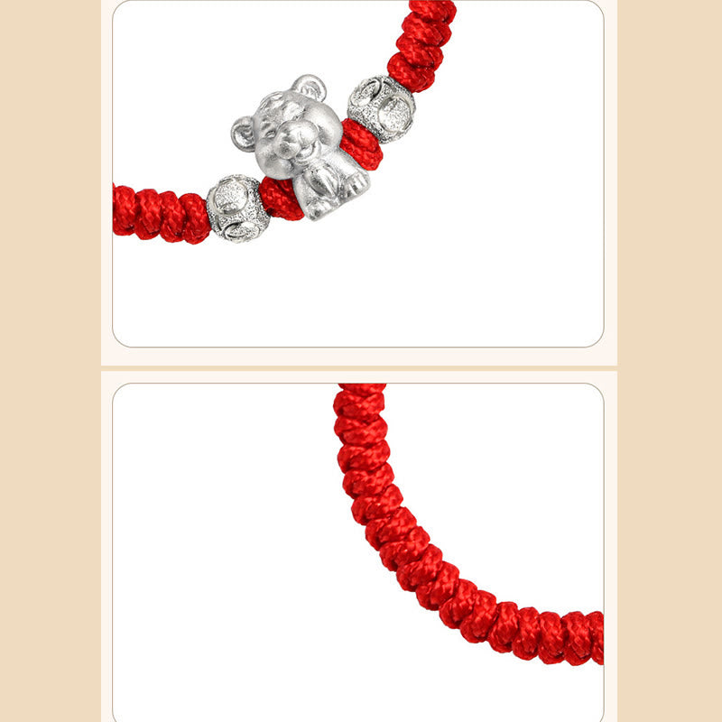 Rotes Armband 925 Silber Chinesisches Tierkreis Glück elastisch getragen