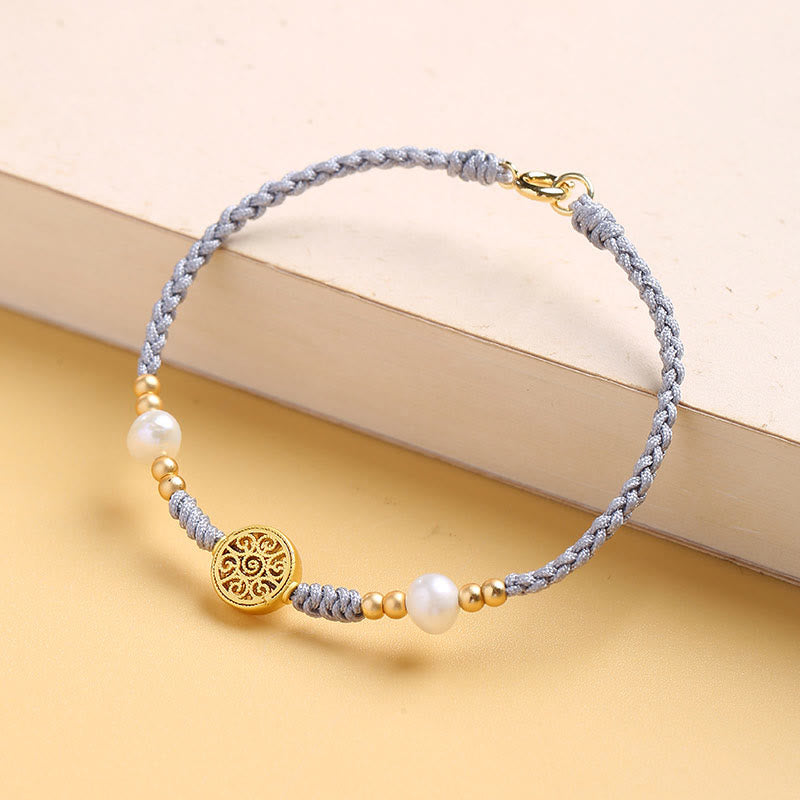 Armband Kupfer Perle – Glück grau geflochten golden Perlen elegant