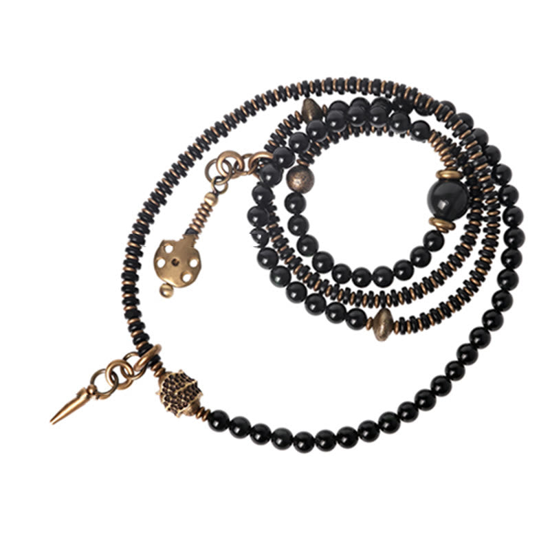 Armband Obsidian Kupfer schwarze Perlen Bronze Verschluss elegant