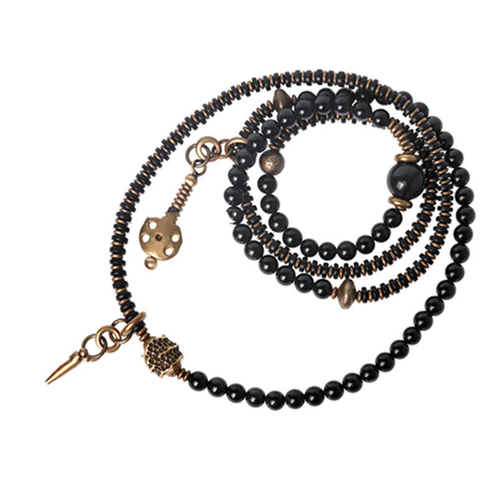 Armband Obsidian Kupfer schwarze Perlen Bronze Verschluss elegant