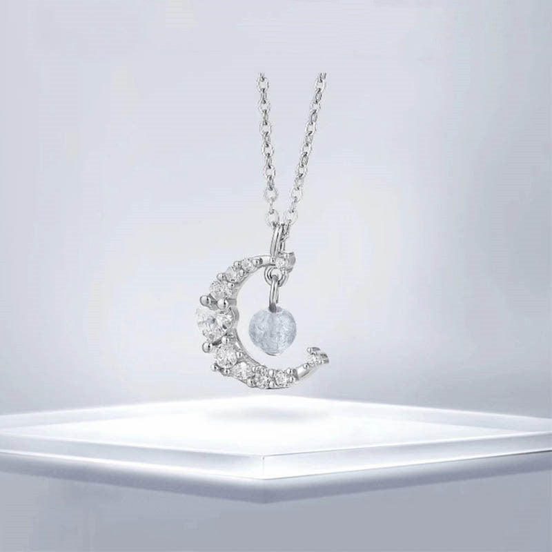 Kette Erdbeerquarz Blauer Kristall Mond Silber Heilung