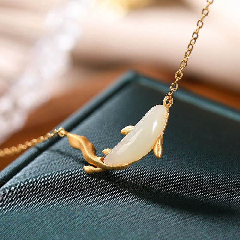 Delfin Anhänger weiße Jade Kette Harmonie