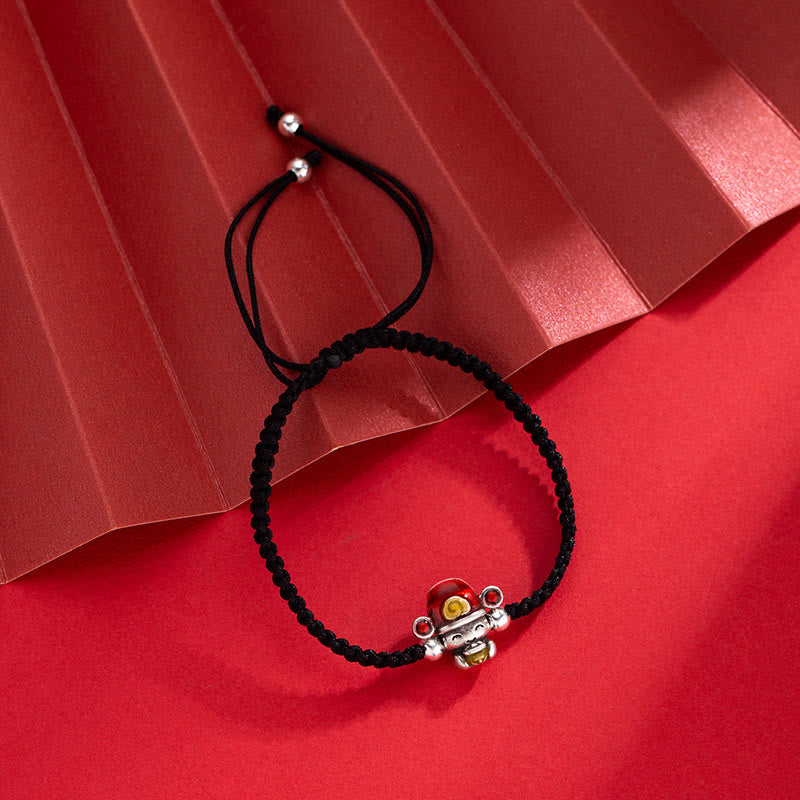 Armband Wealth Thread mit Pixiu Charm schwarzes Seidenband Glück Wohlstand
