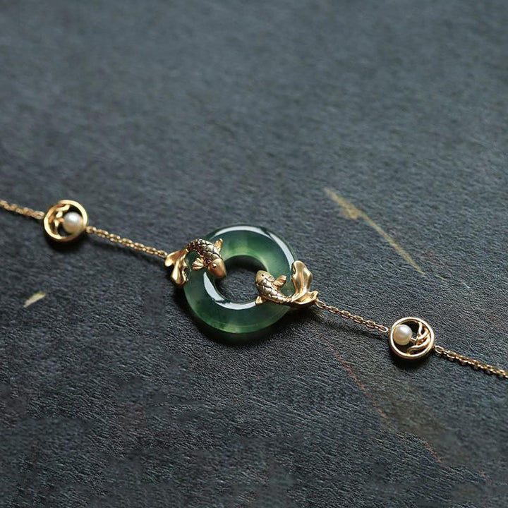 Armband Cyan Jade Koi Fisch - Erfolg Glück Harmonie