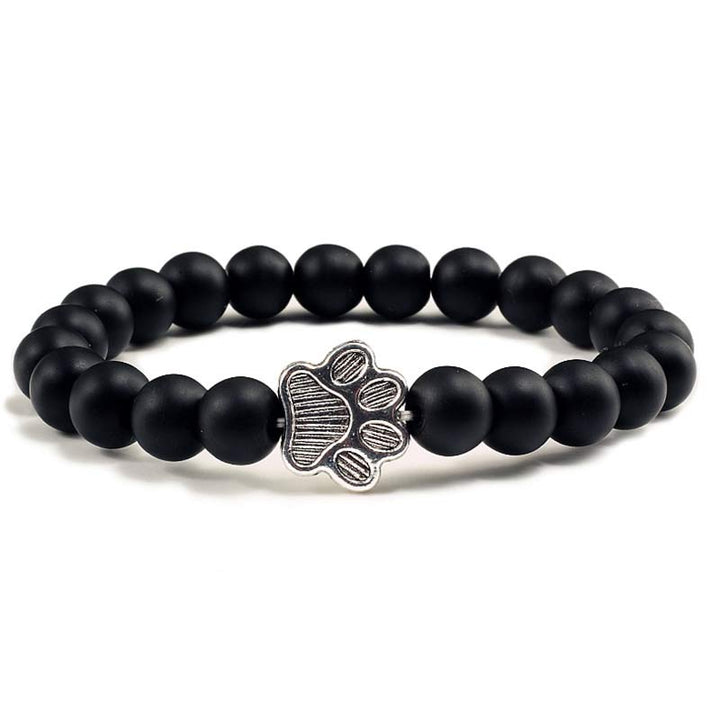 Schwarzes Armband Hund Pfote Charm Naturstein elastisch Herrenarmband