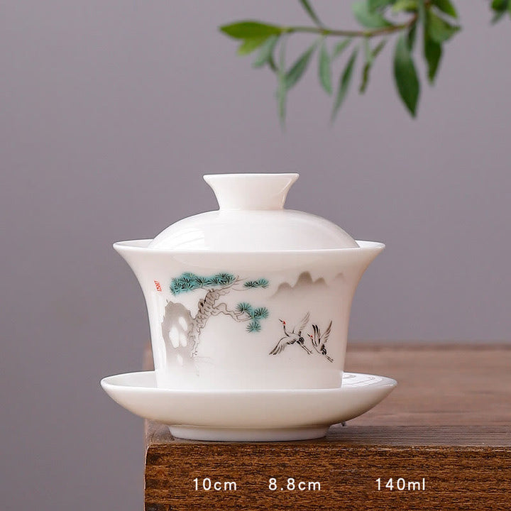 Teetassen Mit Untertasse Gaiwan Berge Porzellan Lange Tasse - Kranich