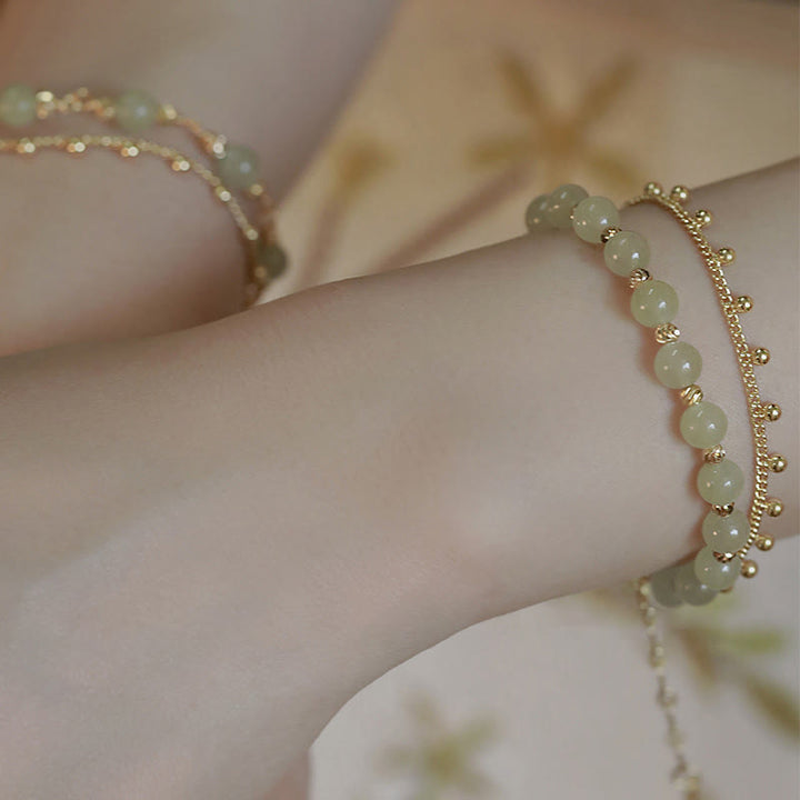 Jade Armband Glück Wohlstand grüne Perlen goldene Kette Handgelenk