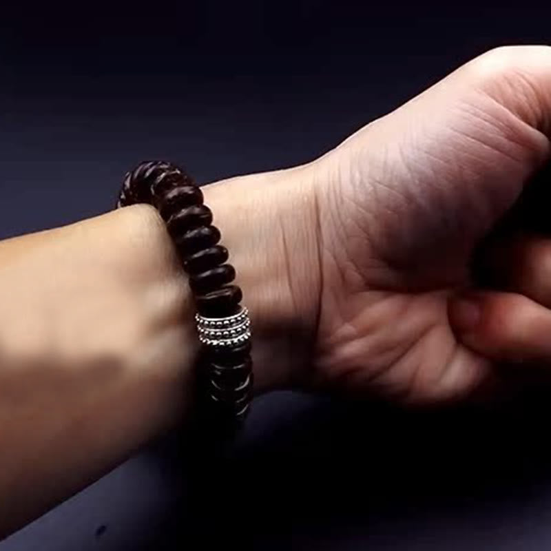 Schwarzes Obsidian Armband Om Mani Padme Hum – Energie elastisch getragen