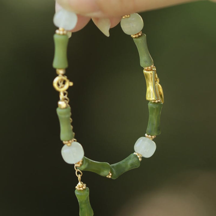 Armband Jade Bambus – Wohlstand mit grünem Stein elegantes Design