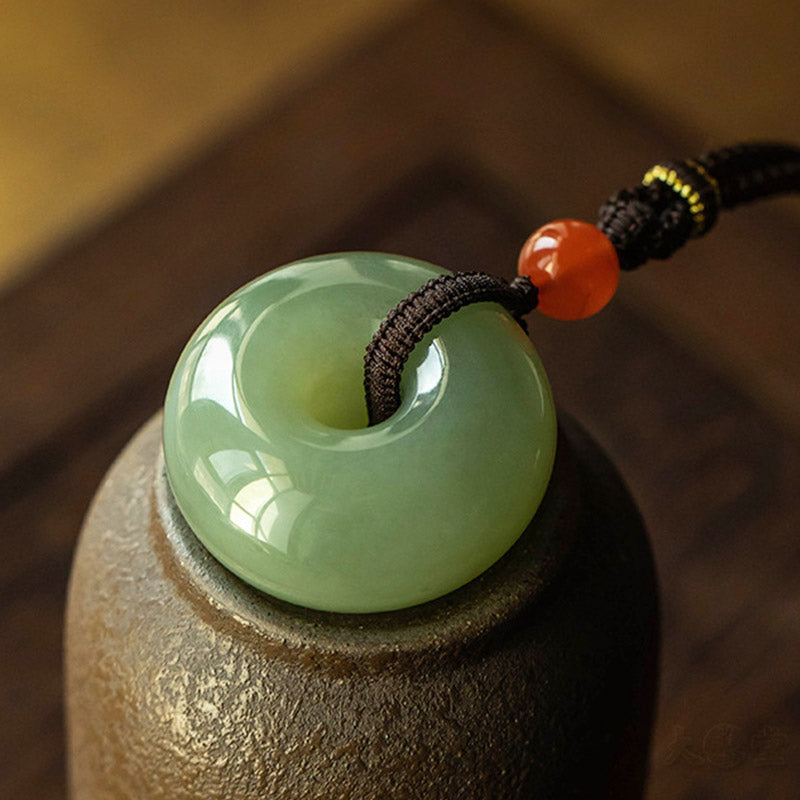 Jade Anhänger Kette grün Donut Naturstein Gelassenheit