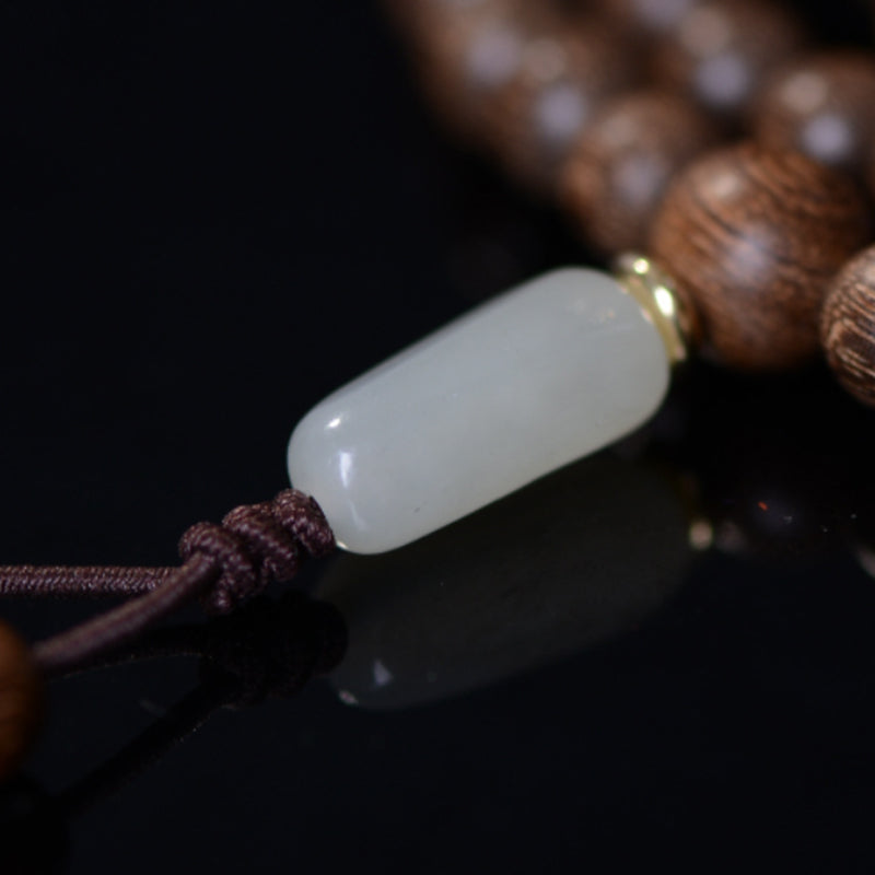 Mala 108 Perlen Rosenholz Jade Armband mit weißem Anhänger elegant