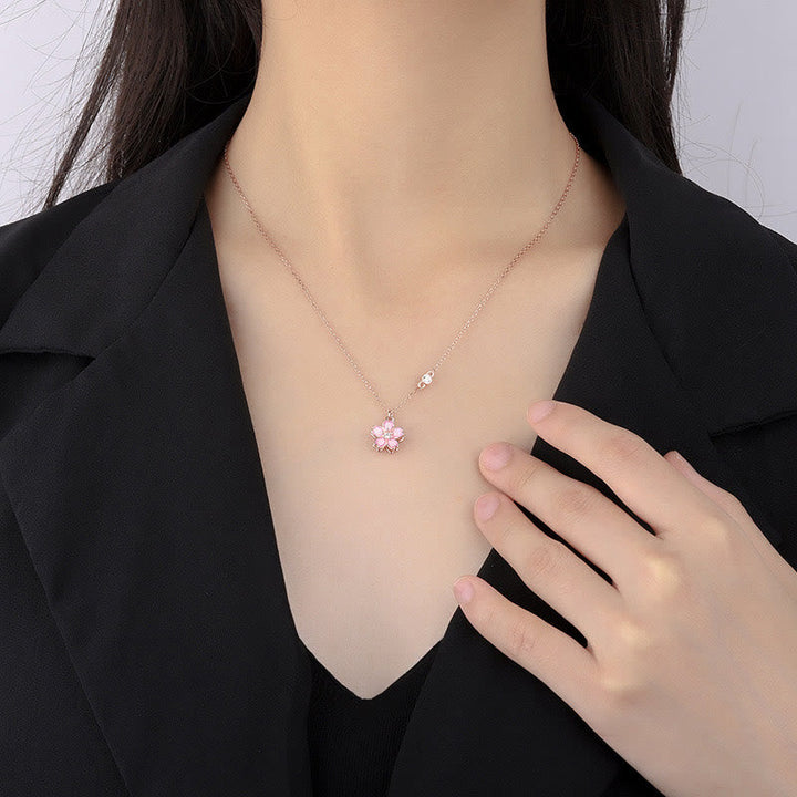 Kette 925er Silber Kirschblüte rosa drehbar Anhänger