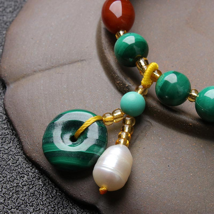 Mala Roter Achat Malachit Armband grüne Steine Perle Gold eleganter Schmuck