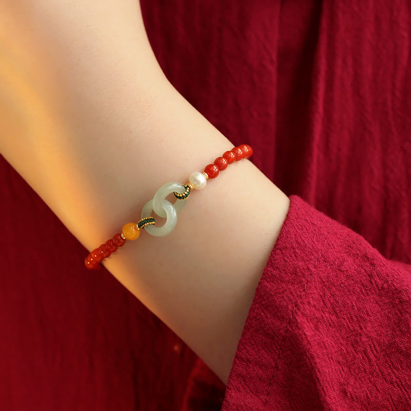 Armband Roter Achat Jade Frieden am Handgelenk elegantes Naturstein Design