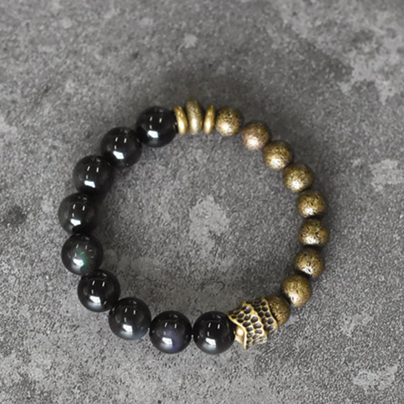 Armband Obsidian Kupfer – Energie schwarze goldene Perlen Naturstein
