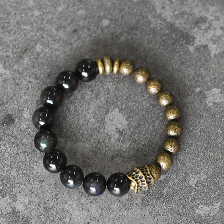 Armband Obsidian Kupfer – Energie schwarze goldene Perlen Naturstein