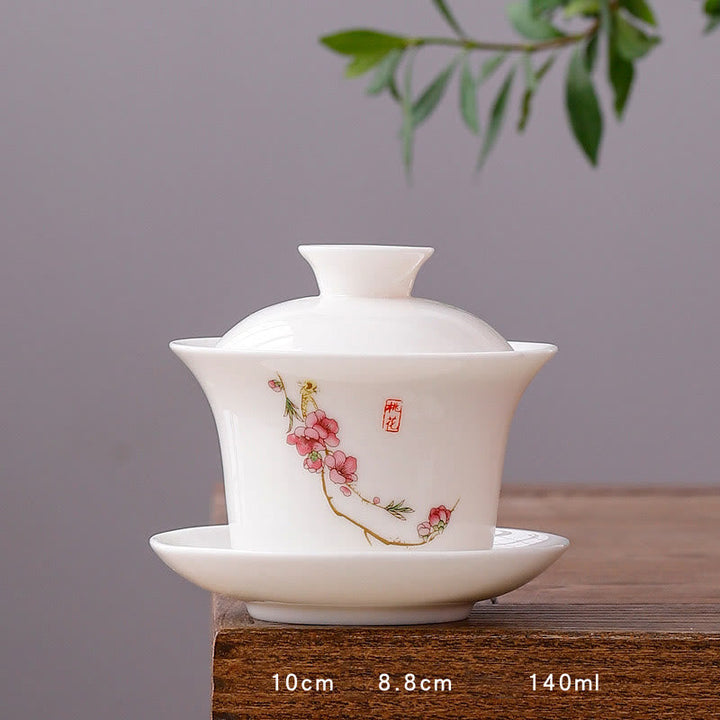 Teetassen Mit Untertasse Gaiwan Berge Porzellan Lange Tasse - Pfirsichblüte