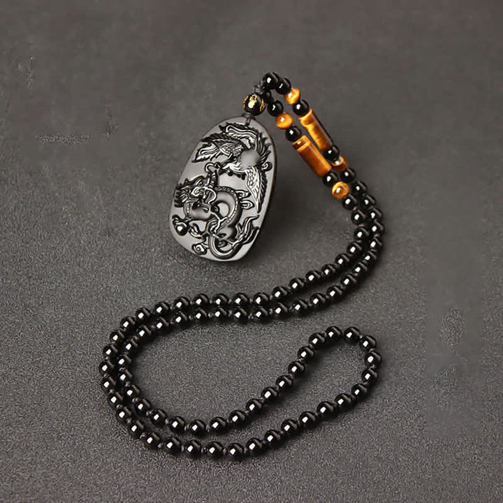 Obsidian Kette Tiger Auge Phönix Drache Schutz