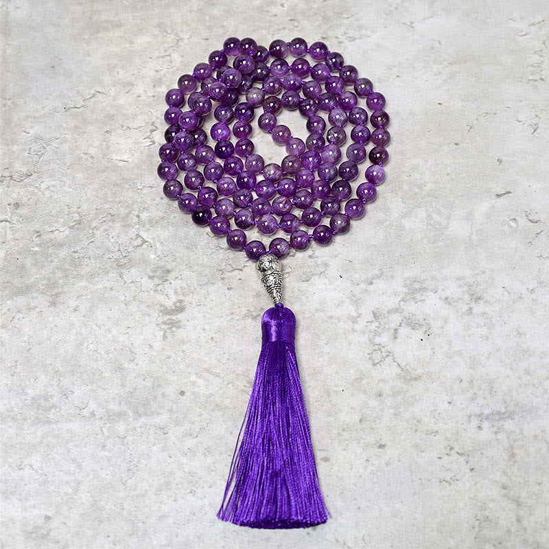 Mala Tibet 108 Perlen Amethyst lila Quaste Meditation Spiritualität
