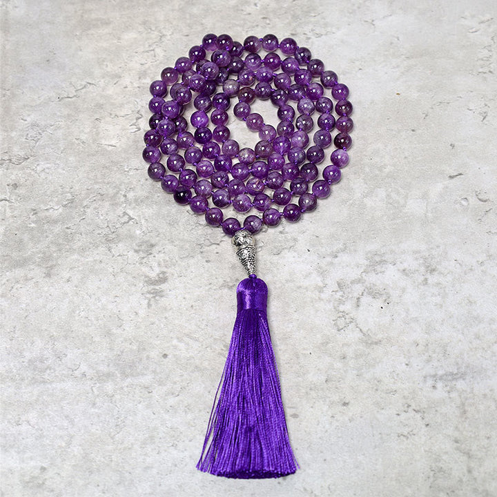 Mala Tibet 108 Perlen Amethyst lila Quaste Meditation Spiritualität