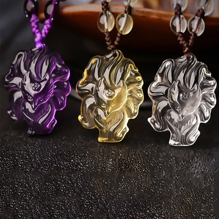 Anhänger Kette Amethyst Neunschweif-Fuchs Glück Kristall