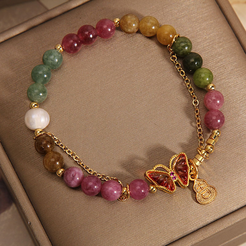 Armband Schmetterling – Energie mehrfarbige Edelsteine goldene Verschlüsse