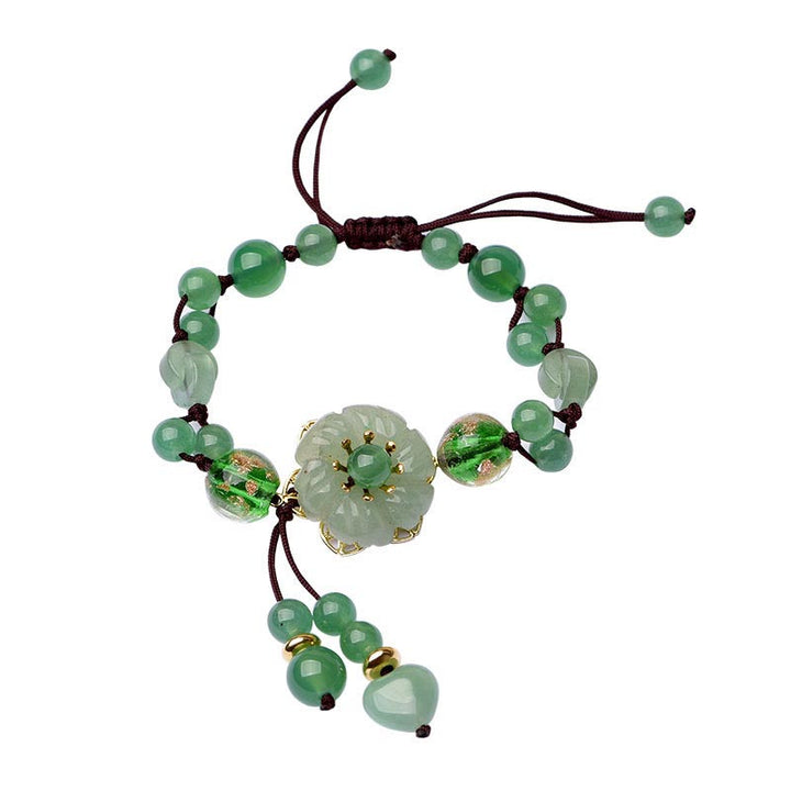 Armband Grüner Jade Glück Blume Anhänger