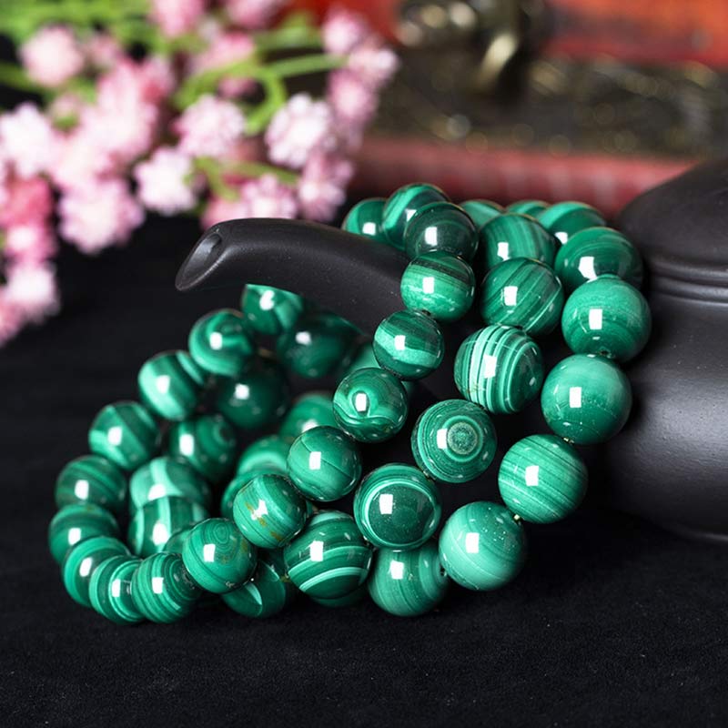 Mala Malachit Armband grüne Natursteinperlen elastisch Handgelenk getragen Schutz Ruhe