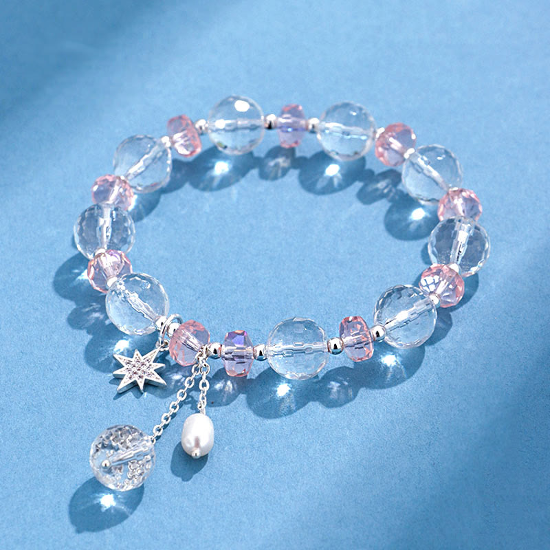 Armband Weißer Kristall Stern Schutz Rosa Perle Glanz