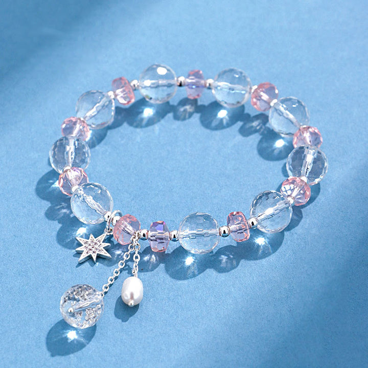 Armband Weißer Kristall Stern Schutz Rosa Perle Glanz