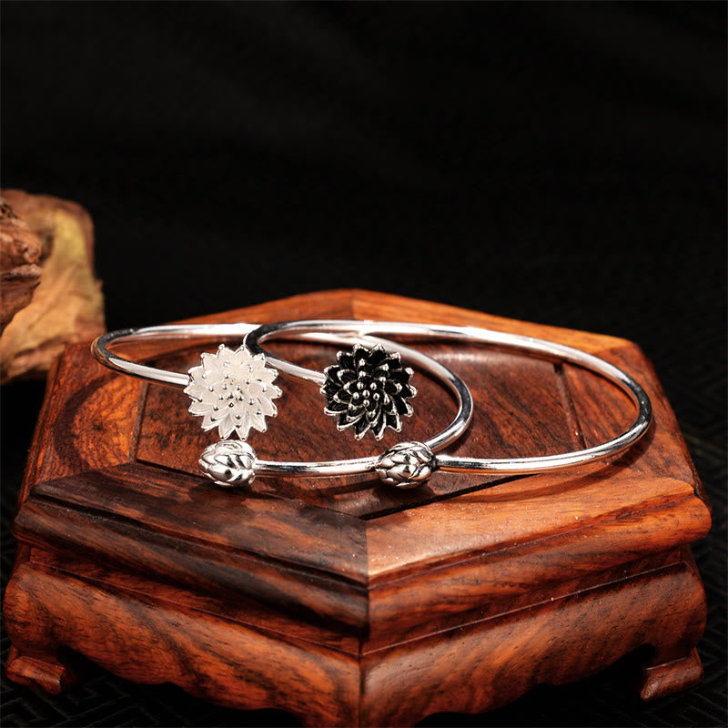 Silber Lotus Armband Kupfer zwei Blüten Holzbox Schmuck.