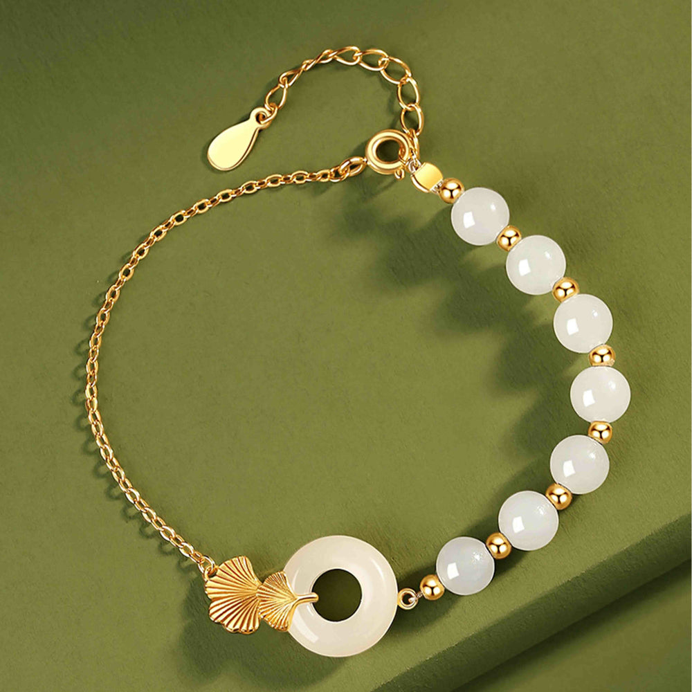 Armband 925 Silber Weiße Jade – Glück & Frieden mit Perlmutt Blütenanhänger