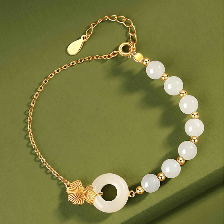 Armband 925 Silber Weiße Jade – Glück & Frieden mit Perlmutt Blütenanhänger