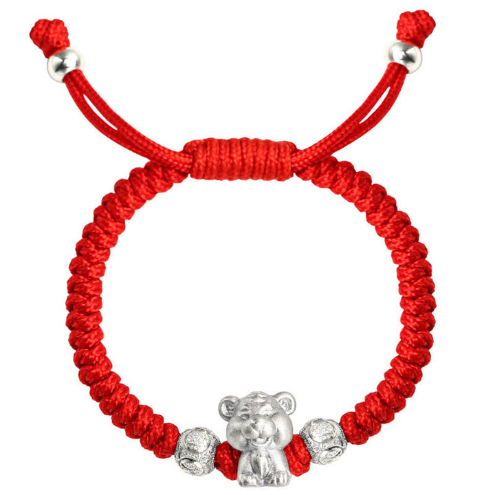 Rotes Armband 925 Silber Chinesisches Tierkreis Bär Glück elastisch.