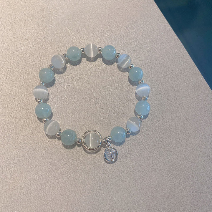 Aquamarin Armband 925 Silber mit Katzenaugen Stein elegant glänzend