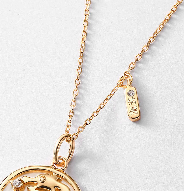 Anhänger Kette Tridacna Fu-Zeichen Drachen Gold