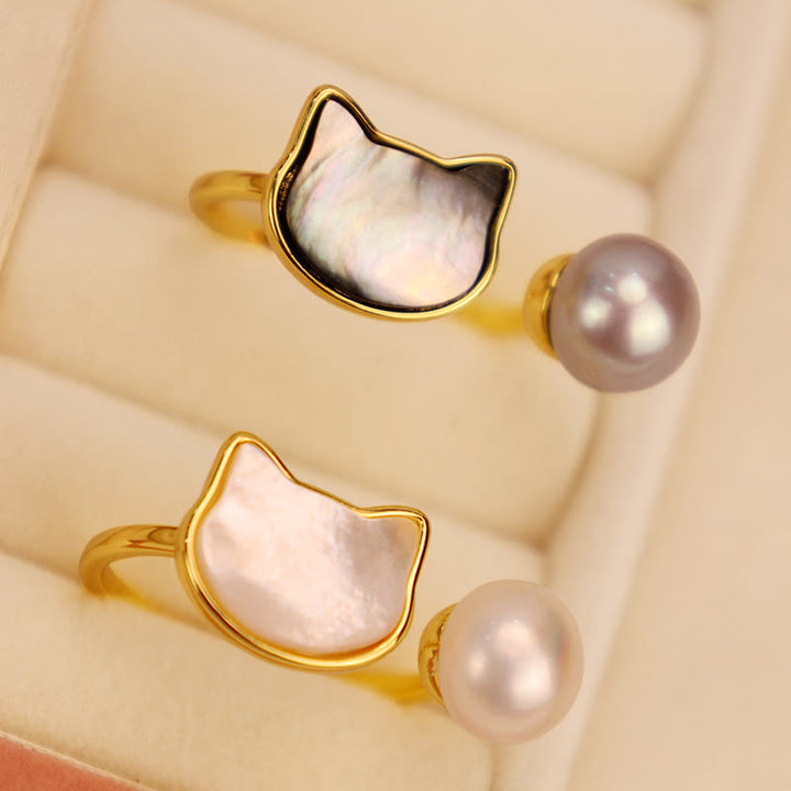 Ring Perle Katze Gold Paar