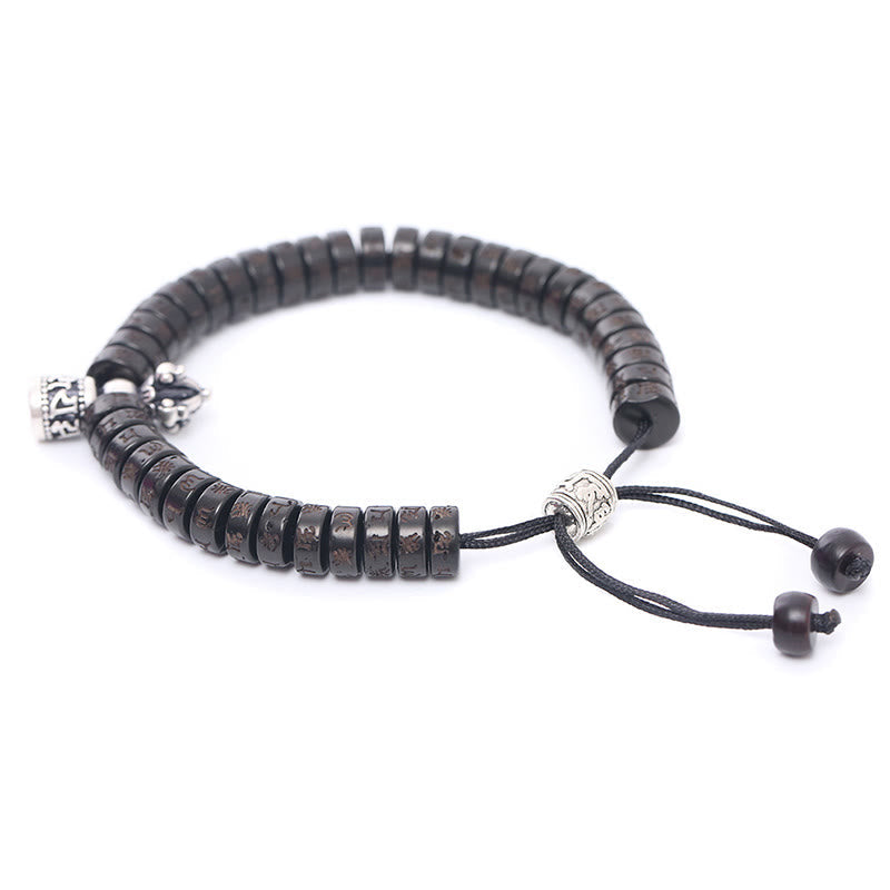 Schwarzes Obsidian Armband Om Mani Padme Hum elastisch verstellbar elegant