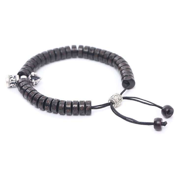Schwarzes Obsidian Armband Om Mani Padme Hum elastisch verstellbar elegant